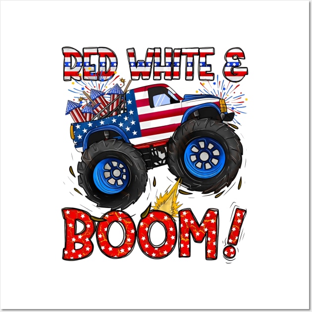 4th of July, Monster Truck, Patriotic Monster Truck, America, Red White and Boom Wall Art by kumikoatara